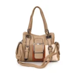 Premium Contrast Detail Handbag-Beige