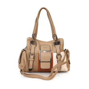 Premium Contrast Detail Handbag-Beige