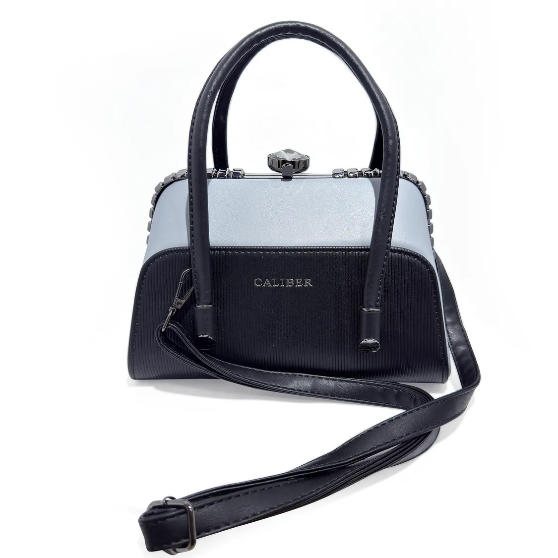 Caliber Structured Top Handle Handbag for Women — Black