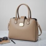 Elegant Structured Top Handle Handbag-Beige