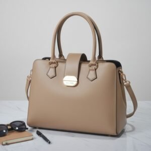 Elegant Structured Top Handle Handbag-Beige