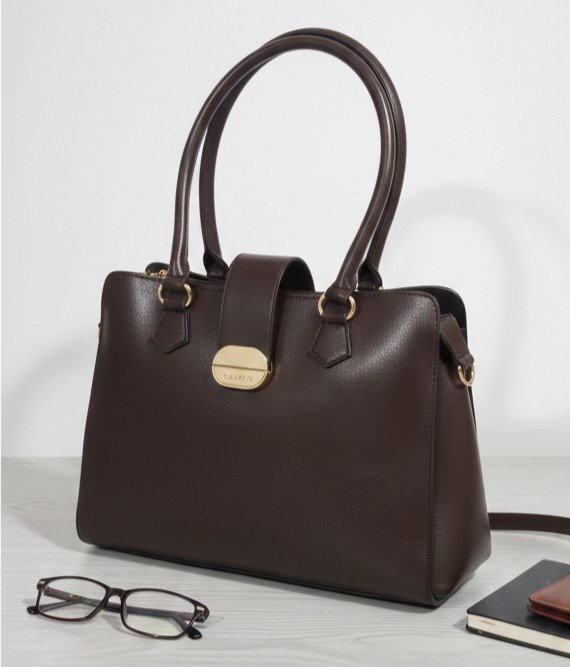 Elegant Structured Top Handle Handbag-Brown