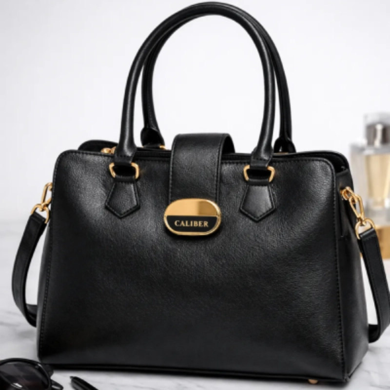 Elegant Structured Top Handle Handbag-Black