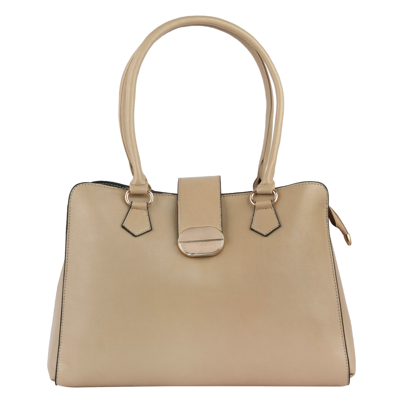 Elegant Structured Top Handle Handbag-Beige