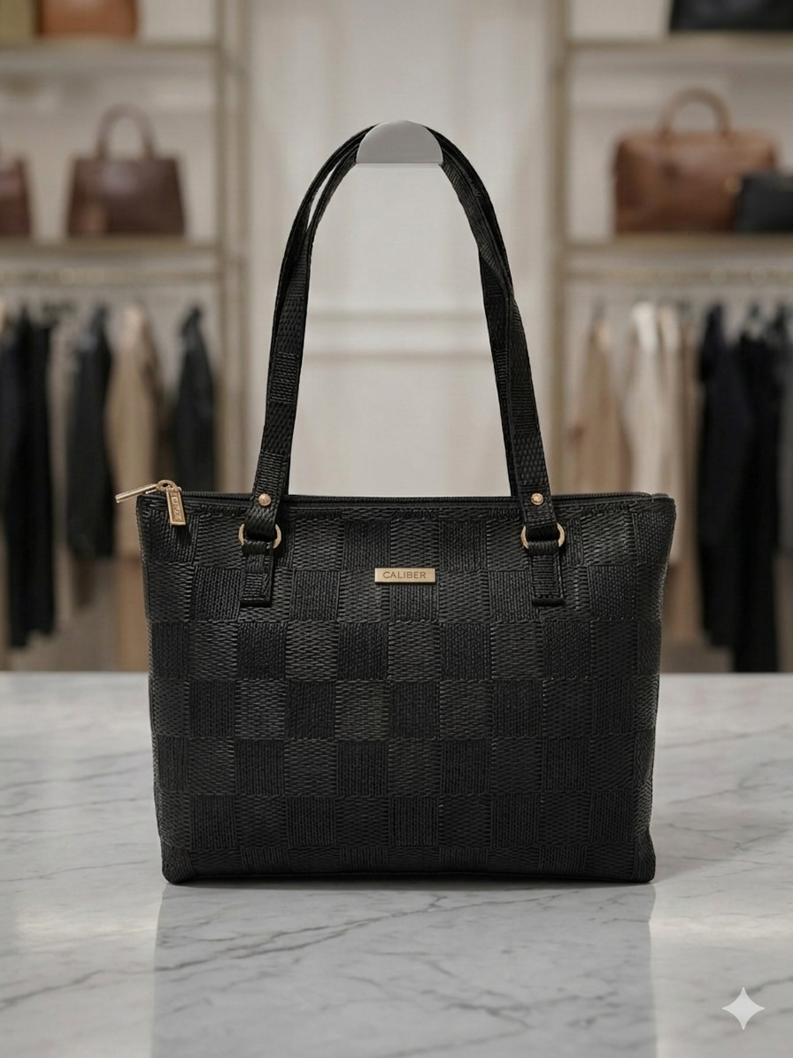Caliber Woven Textured Tote Handbag with Dual Handles