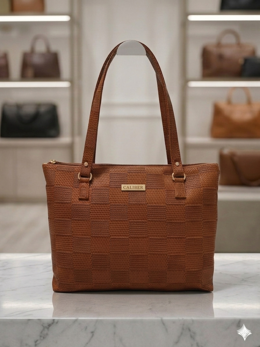Caliber Woven Textured Tote Handbag with Dual Handles