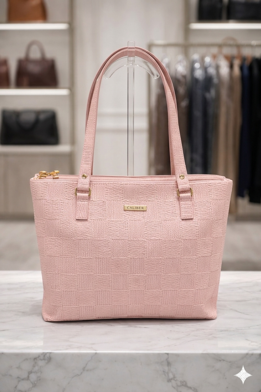 Caliber Woven Textured Tote Handbag with Dual Handles
